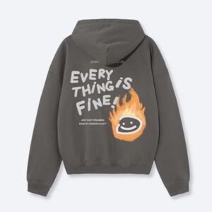 DRMERS CLUB "Everything Is Fine" Graphic Hoodie In Charcoal Sz L